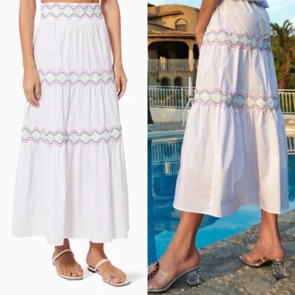 CELIA B CeliaB Karim Maxi Skirt White Tiered Sz XL NWT